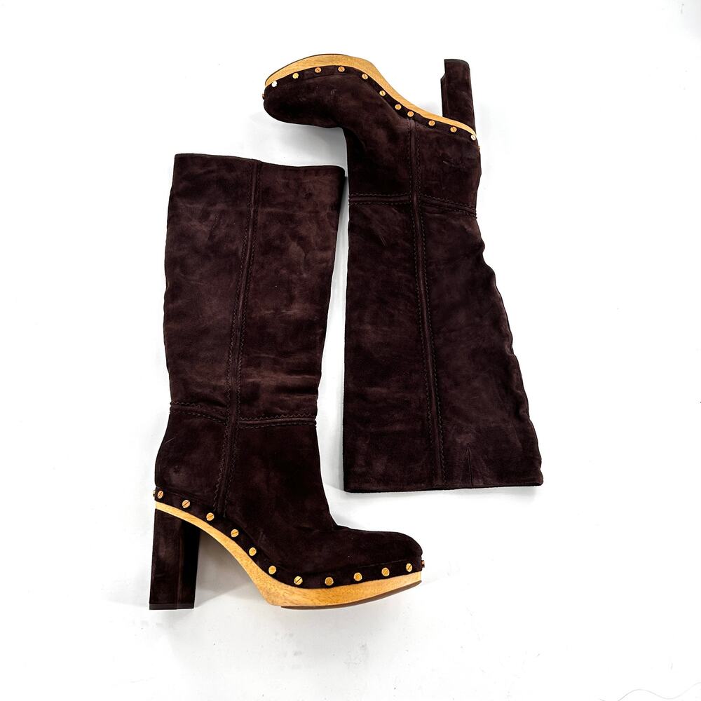 Veronica Beard Glendale Suede Clog Boots 9.5 NWOT Tall Knee High Brown Wood - Picture 5 of 13